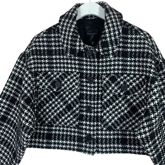 Crop short jacket coat bouclé Puff Sleeve black & white SZ small DYNAMITE - Picture 6 of 13